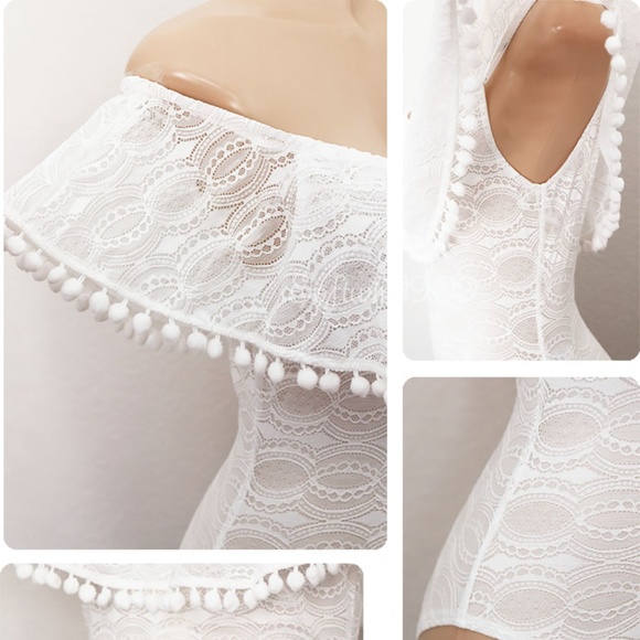 Last One ☝️ Off Shoulder Pom Pom Lace Bodysuit - Picture 5 of 8